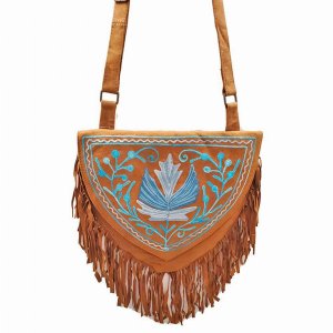 Wild SU102 Kashida Embroidery Of Bihar Suede Purse With Fringe Tassel 