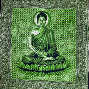 Wild TAPD150 Green Buddha In Meditation Batik Style Tapestry