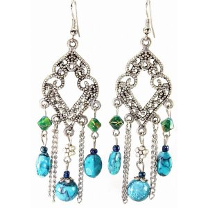 Wild 222 Filigree Open Work  Marbled Beaded Earrings