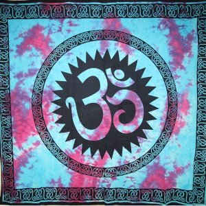 Wild TAPD250 Blue  Purple Decorative Om Shanti Tie Dye Art Tapestry