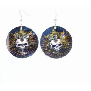 Wild 142 Lustrous Skull Art Mother Of Pearl Earrings