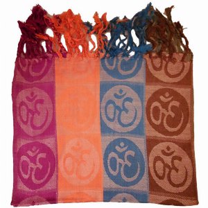 Wild SCA584 Four-color Om Meditation Symbol Handwoven Tassel Scarf