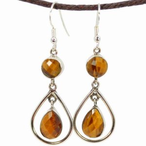 Wild 3UHTEYE115 Round And Pear Shaped Tigers Eye Danglers