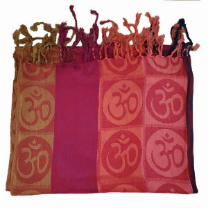 Wild SCA585 Four-color Om Meditation Symbol Handwoven Tassel Scarf