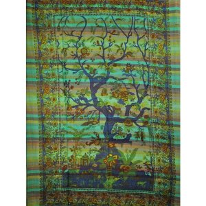 Wild TAPS1005 Green Tree Of Life Birds Art In Hand-loom Tapestry