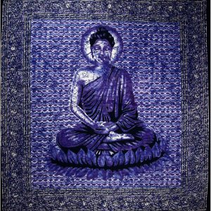 Wild TAPD151 Blue Buddha In Meditation Batik Style Tapestry