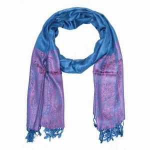 Wild SCA580 Paisley Pattern Print Tassel Scarf With Pink Border