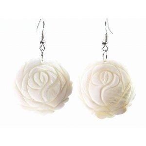 Wild 158ROSE Mother Of Pearl Carved Rose Earrings