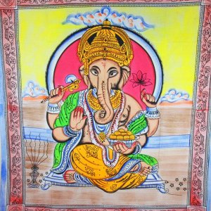 Wild TAPD115 Ganesha Holding Lotus Flower In Pastels With Tassels Tape