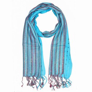 Wild SCA545 Turquoise Cotton Lurex Shimmering Stripes Scarf