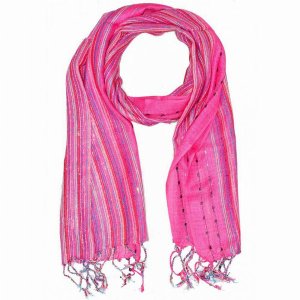 Wild SCA546 Pink Cotton Lurex Shimmering Stripes Scarf