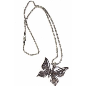 Wild 5-P Peace Winged  Skull Head Butterfly Necklace