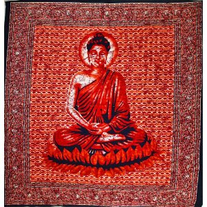 Wild TAPD157 Red Buddha In Meditation Batik Style Tapestry