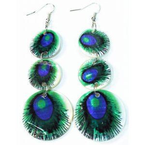 Wild 151 Three Tiered Peacock Feather Mother Of Pearl Earrings