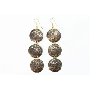 Wild 232 Three Tier Om Earrings With Lotus Petals