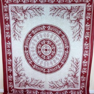 Wild TAPD118 Maroon Tigers  Elephants Majestic Beasts Tapestry