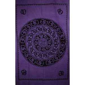 Wild TAPS1062 Purple Om Shanti Mandala Art Handloom Style Tapestry