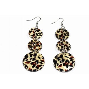 Wild 154 Leopard Print Three Tier Mother Of Pearl Earrings