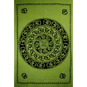 Wild TAPS1065 Green Om Shanti Mandala Art Handloom Style Tapestry