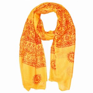 Wild SCA535 Yellow Primordial Om  Ganesha Printed Scarf