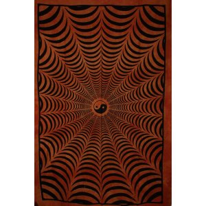 Wild TAPS1068 Saffron Trippy Yin Yang 3d Hand-loom Style Tapestry