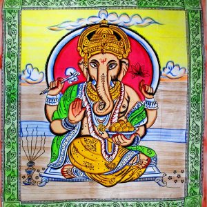 Wild TAPD112 Ganesha Holding Lotus Flower In Pastels With Tassels Tape