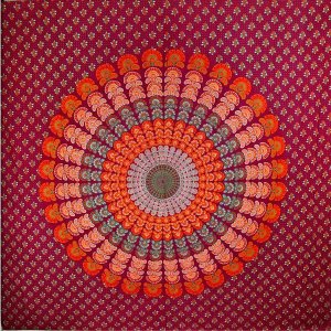 Wild TAPD171 Maroon Peacock Dance Mandala Tapestry