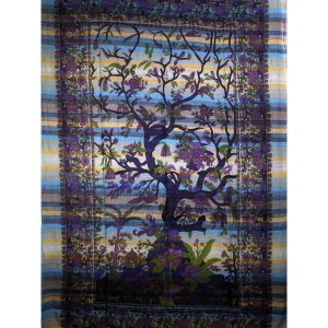 Wild TAPS1006 Blue Tree Of Life Birds Art In Handloom Tapestry