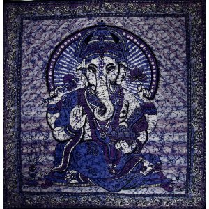 Wild TAPD155 Blue Ganesha Holding Lotus Flower In Batik Style Tie Dye 