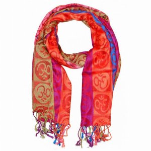 Wild SCA550 Four-color Om Meditation Symbol Handwoven Tassel Scarf