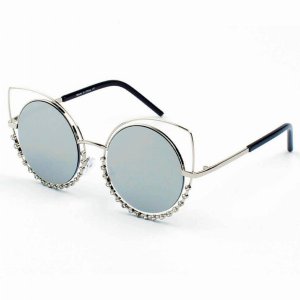 Iris A21-CW02-B05 Women Pearl-studded Cut-out Cat Eye Sunglasses