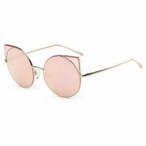 Iris CA03 CA07-B12 Women Mirrored Lens Round Cat Eye Sunglasses