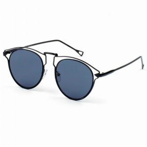 Iris D39-CD01-B01 Trendy Round Cut Out Browline Sunglasses