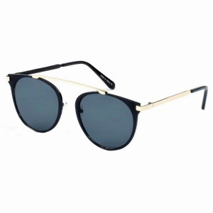 Iris A18-CD06-B01 Modern Horn Rimmed Metal Frame Round Sunglasses