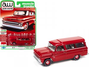 Autoworld 64322-AWSP073A 1966 Chevrolet Suburban Red With White Interi