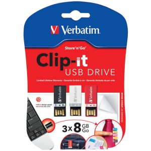 Verbatim 98674 (r)  8gb Clip It Usb Drives, 3 Pk