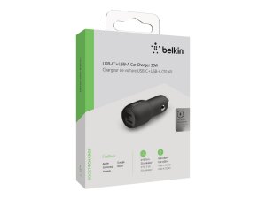 Belkin F7U100BTBLK 30w Car Charger, 18w Usb-c, 12w Usb-a,bl