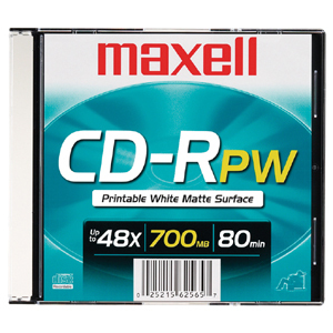 Maxell 648721 Cd-r, 80 Min, White Ij Printable, Slim Jewel