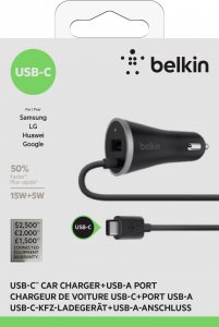 Belkin F7U006BT04-BLK Usbc Car Chrgr Usba Port