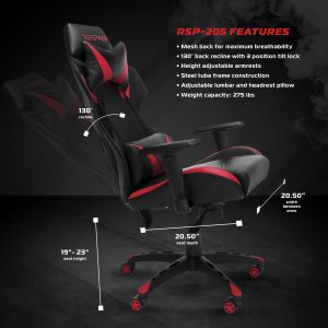 Ofm RSP-205-RED Respawn Perform Mesh Back Gaming Chr Red