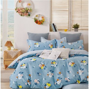 Say MX-23-C-FQ Quinn Blue Floral 100% Cotton Reversible Comforter Set 