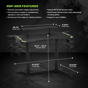 Ofm RSP-3010-GRN Respawn Height Adjust Gaming Desk Grn