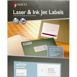 Maco ML0200 5 12 X 8 12 Laserinkjet White Internet Shipping Labels (2 