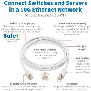 Tripp N262AB-010-WH 10ft Safe-it Cat6a Enet Cable