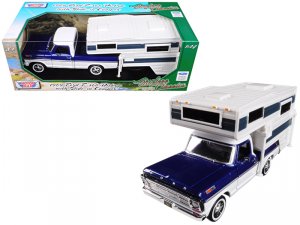 Motormax 75335bl 1969 Ford F-100 Pickup Truck With Slide-in Camper Blu