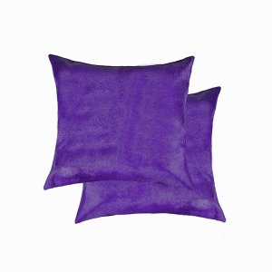 Homeroots.co 317097 18 X 18 X 5 Purple Cowhide - Pillow 2-pack