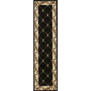 Homeroots.co 353689 2' X 8' Black Fleur De Lis Runner Rug