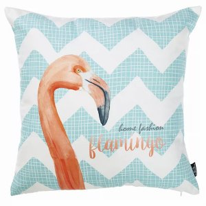 Homeroots.co 355435 18x 18 Blue Tropical Flamingo Decorative Throw Pil