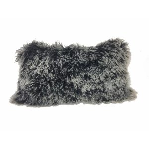 Homeroots.co 334356 17 Black Tibetan Lamb Fur Pillow With Microsuede B