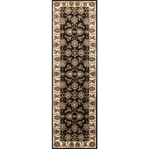 Homeroots.co 353601 2' X 8' Black Or Ivory Traditional Bordered Rug